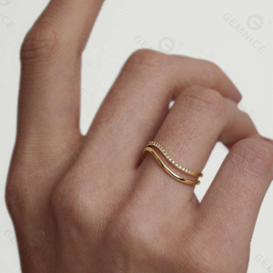 Gemnel Daily Wear 925 Sterling Silver Casual Water Wave <strong>Stacking</strong> <strong>Ring</strong> <strong>Set</strong> for Ladies - Product Image 2