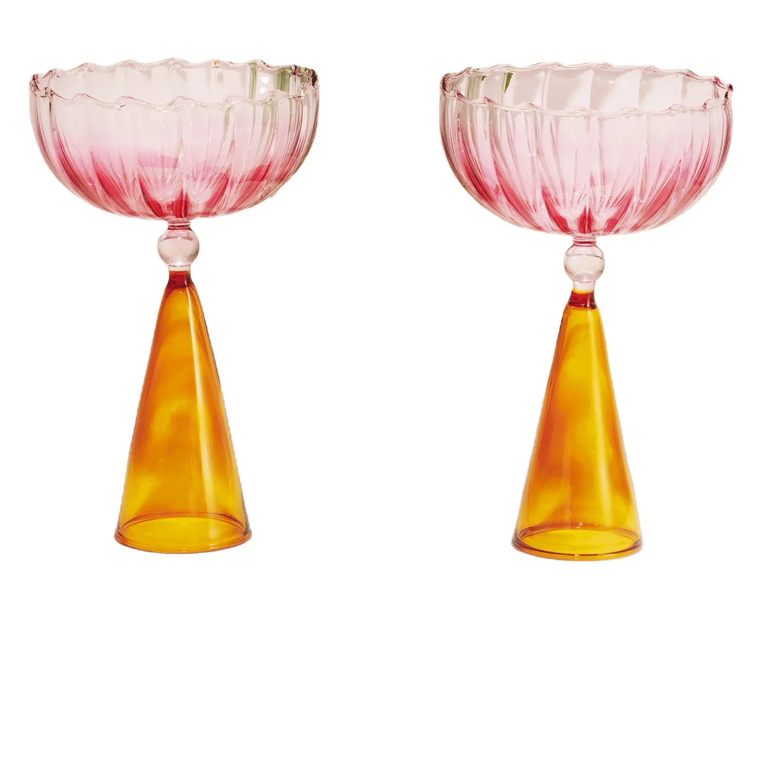 Bicchieri <span class=keywords><strong>di</strong></span> Champagne rosa e ambra del piede alto del frappè del gelato del piatto da Dessert a strisce fatto a mano creativo su misura
