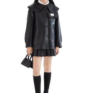 Haute qualité printemps poupée col en <span class=keywords><strong>cuir</strong></span> costume Cool fille deux pièces plissé <span class=keywords><strong>jupe</strong></span> en <span class=keywords><strong>cuir</strong></span> ensemble - Product Image 2