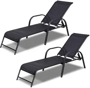 Hitree Folding Chaise Lounge Chair with Pillow and Pocket, 3 Reclining Positions for Patio, Lawn, Beach, Pool