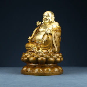 Maitreya <b>Buddha</b> Statue Brass Handmade Color-blocked Gold Figure Home Decor Housewarming Gift <b>Ornamental</b> Craft - Product Image 1