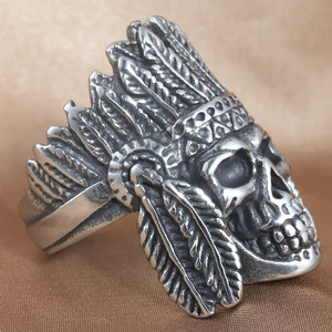 <b>Skull</b> <b>Ring</b> Men's Stainless Steel Tribal Skeleton Design Silver Color Gift Jewelry 213036 - Product Image 3