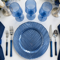 Assiettes de présentation rondes en verre bleu Lanques en gros pour décoration de mariage, centres de table de luxe personnalisés pour événements et locations, 13 pouces