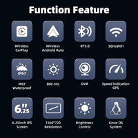 Soporte Magnético para Moto con Pantalla Inalámbrica Carplay de 6.25 Pulgadas, Navegación para Motocicleta, Grabación Dual Delantera y Trasera