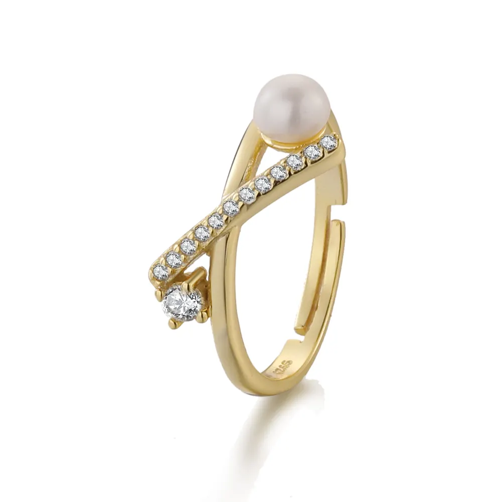 The fashion 925 silver jewelry material Pearl zircon ring 18 k gold color woman gift
