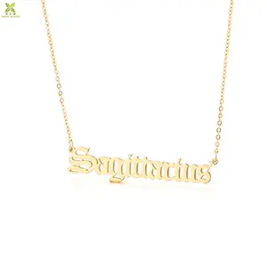 Hot sale personalised old english 12 zodiac jewelry gold plated stainless steel zodiac horoscope signs necklace