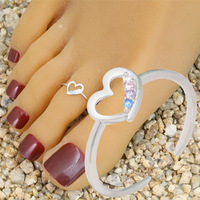 Offre Spéciale 925 Sterling Silver Beach Foot Ring Bijoux Ouvert Coloré Zircon Coeur Toe Ring pour Femmes Filles