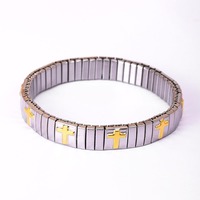 Nouveau bracelet en acier inoxydable à motif croix color block, style religieux rétro simple, vente en gros de bijoux