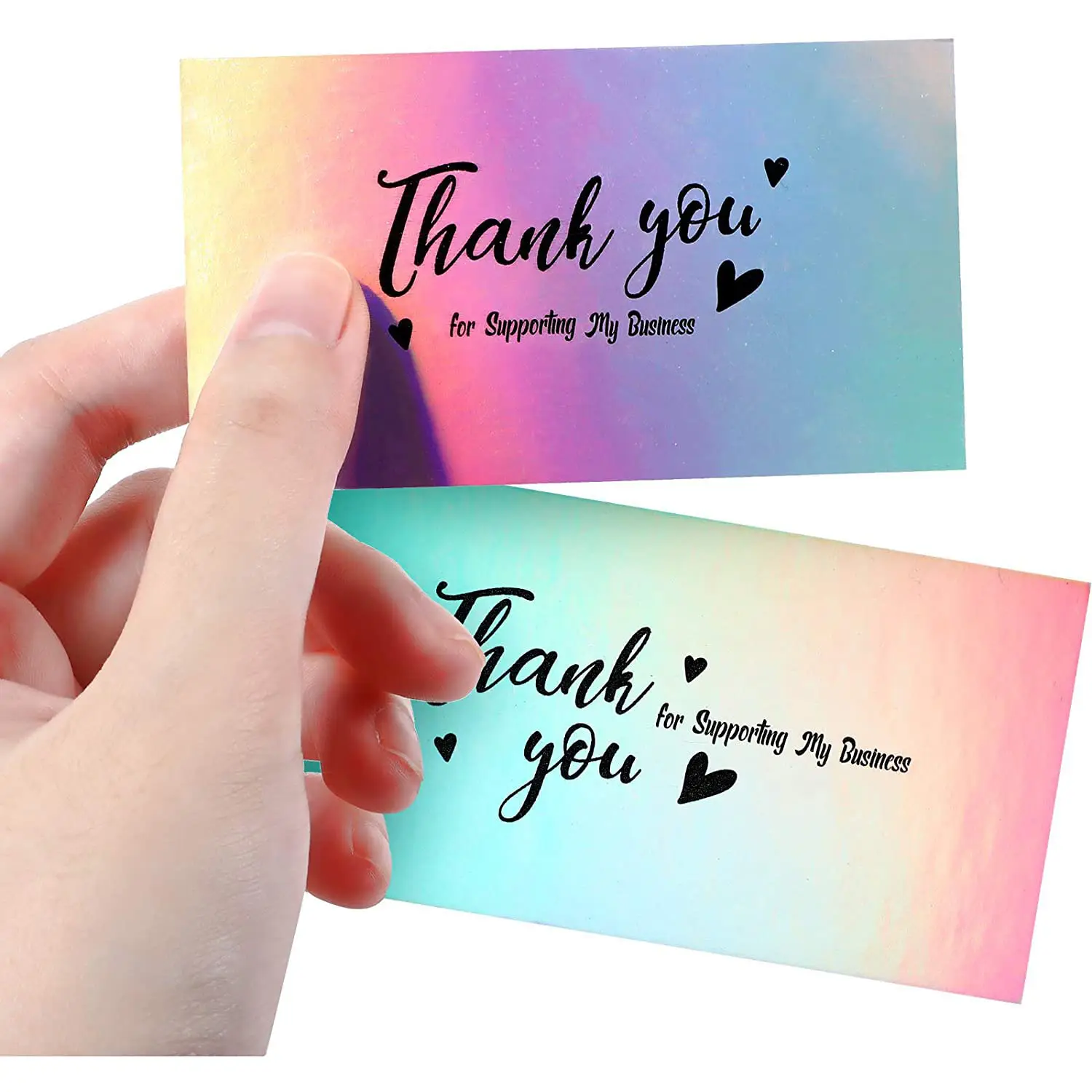 Holographic 100 Pieces Thank You for Supporting My Small Business Cards Silver Thank You Cards 3.5 x 2 Inch