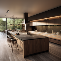 Gabinetes de Cocina Personalizados de Estilo Moderno Alemán, Panel de Madera de Pino, Melamina, Cajones con Cierre Suave, Resistentes al Agua, Bingkun CF-02 Easy