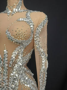 Vestido Mangas Compridas Lantejoula Rhinestone Night Club Party Mini Vestido Mulheres Curto Prom Cocktail Lápis Vestido Showgirl Festival Wear - Product Image 6