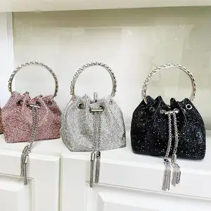 Bolsa de embreagem para mulheres, bolsa de festa com design de luxo para senhoras, bolsa de balde em cristal de diamante, moda feminina, 2023