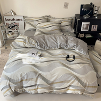 Parure de lit florale en coton doux 4 pièces, housse de couette imprimée, drap plat, taies d'oreiller, linge de lit respirant pour la maison