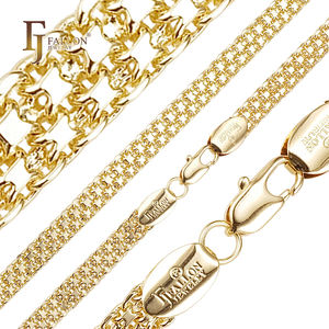 54100144 4mm + FJ Fallon perhiasan mode Bismarck tenun jangkar tiga Tautan rantai berlapis dalam 14K emas kuningan berbasis Split - Product Image 3