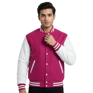 Varsity Jacket Custom <b>Red</b> <b>Wool</b> Body and White Leather Sleeve Baseball Letterman Jackets - Product Image 1