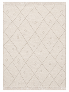 Medina - Alfombra marroquí de diamantes tejida a mano |   Color Marfil y Crema con Flecos |   Mezcla de lana y algodón |   Tamaños Personalizados Disponibles - Product Image 6