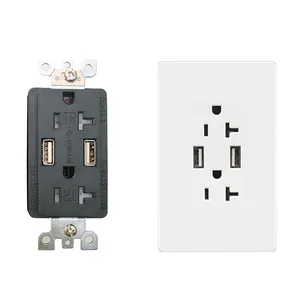 High Speed universal wall socket Dual USB Charger Receptacle USA electrical receptacle types with TR 20A TR-BAS20-2USB