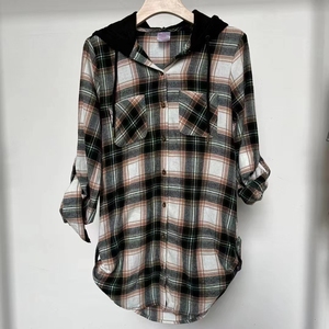 <span class=keywords><strong>Lot</strong></span> de vêtements pour femmes 100% coton à capuche à carreaux chemise à <span class=keywords><strong>manches</strong></span> <span class=keywords><strong>longues</strong></span> dames à carreaux - Product Image 3