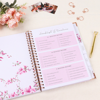 Agenda de planification personnalisé 2025, fleurs dorées, reliure spirale, couverture rigide, papier cadeau A4, organisateur de mariage avec bords dorés
