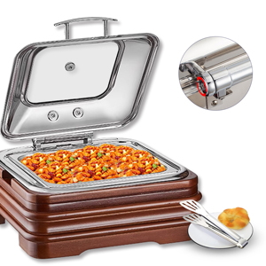 YITIAN Cuadrado de lujo Base de asiento de madera de acero inoxidable Visual Chafing Dish hHotel Buffet Catering Set Warmer - Product Image 1