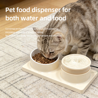 Distributeur d'eau et de nourriture pour animaux de compagnie 2-en-1 en céramique et PP écologique avec commande manuelle pour chats, utilisation extérieure