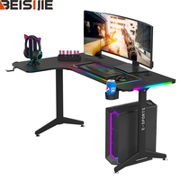 Beisijie E-sports Table de jeu blanche en forme de L course gauche bureau de jeu porte-gobelet crochet pour casque