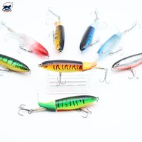Leurre Popper 13,5g 10cm 8 Couleurs avec 2 Hameçons Tréillis Barbelés, Leurre de Pêche Rotatif en Plastique Type Hélice Tracteur, Leurre de Surface