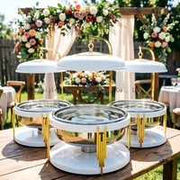 Calentador de Sopa Comercial de Lujo con Tapa Colgante para Buffet de Hotel y Platos Calientes de Boda, Diseño Blanco y Dorado