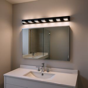 Modern Minimalist 7-<b>Light</b> LED Vanity Wall Sconce Black Bathroom Mirror With <b>Touch</b> Switch Aluminum Body IP44 Waterproof - Product Image 2
