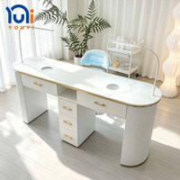 Table de manucure double poste YOUYI en bois avec plateau en quartz et aspirateur de poussière, ensemble chaise de salon de beauté