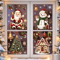Pegatinas de Navidad para Ventanas, Elegantes Adornos de Joyería, Recortes de Ventana con Diseño de Muñeco de Nieve y Campana, Pegatinas Estáticas de Árbol de Navidad y Reno