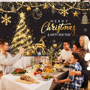 Toile de <span class=keywords><strong>fond</strong></span> pour fête de Noël - <span class=keywords><strong>Fond</strong></span> de scène <span class=keywords><strong>noir</strong></span> et or pour la photographie de l'arbre de Noël et du réveillon du Nouvel An - Décoration de fête - Product Image 4