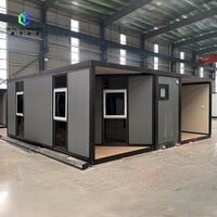 Maison préfabriquée extensible à double aile, résistante au vent, bâtiment modulaire extensible pour camp de travailleurs, abri d'urgence