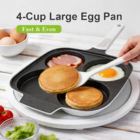 Poêle à crêpes SANLANG grande taille en aluminium moulé antiadhésif 4 tasses, poêle à œufs sans PFOA avec poignée amovible