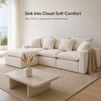 Canapé Cloud UJOY LM116 265cm en L, trois places, avec ottoman, assise profonde mobile en mousse, mobilier de salon pour appartement, OEM