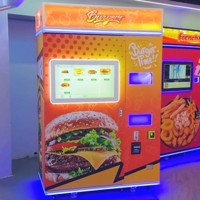 Robot Burger Vending Machine IPLAYSMART Stainless Steel 32-inch Touchscreen Fully Automatic Outdoor with Remote Monitoring