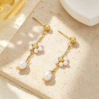 Collier de perles fait main avec chaîne à fleurs, chaîne de clavicule plaquée or 18 carats, bijoux en acier inoxydable, mode féminine