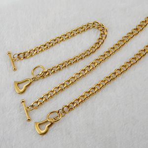Zogxin Cuban Chain Necklace And <b>Bracelet</b> <b>Set</b> 18K Gold Heart Pendant Stainless Steel OT Clasp For Women Party Jewelry - Product Image 4
