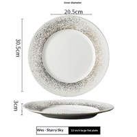 Service de vaisselle en céramique texturée sable, luxe moderne, pour restaurant, hôtel, restauration fine, assiette à bord doré, assiette ronde, assiette de présentation