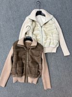 Gestrickte Patchwork-Kunstfelljacke für Damen Winter Neuer Stil Abnehmbare Ärmel Verdickte Warme Clip-Baumwoll-Kurzjacke