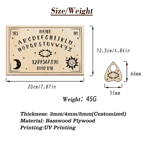 Échantillon gratuit Ensemble de plateau d'esprit en bois découpé au laser personnalisé <span class=keywords><strong>Jeu</strong></span> de société <span class=keywords><strong>Ouija</strong></span> en bois vintage Plateau d'autel de sorcière artisanal - Product Image 3