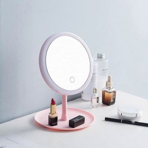 Miroir de maquillage LED en acier inoxydable avec lumière d'appoint réglable, portable et durable, outil de beauté de bureau - Product Image 1