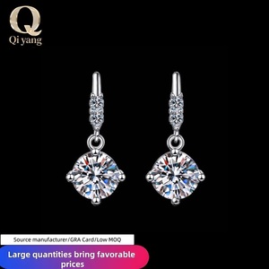 925 <span class=keywords><strong>Sterling</strong></span> Zilveren Oorbellen Vierklauw Internet-Beroemde Stijl 1 Karaat Moissanite Oorknopjes - Product Image 1