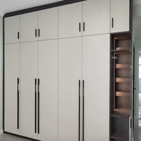 Armoire à étagères ouvertes en MDF, moderne, brun foncé ivoire, avec poignées métalliques, portes battantes, montage au sol, rangement pour chambre à coucher
