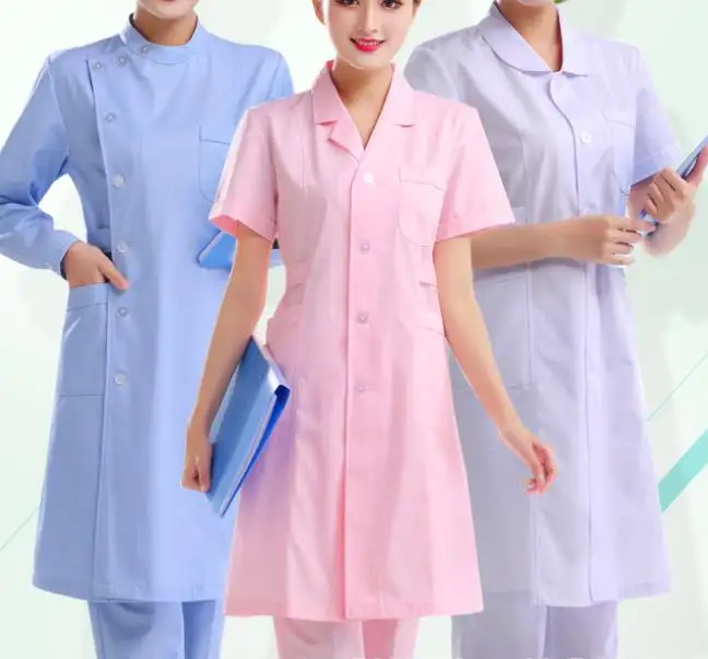 Ultime bianco rosa blu lungo maniche corte ospedale personale vestito da infermiera uniforme