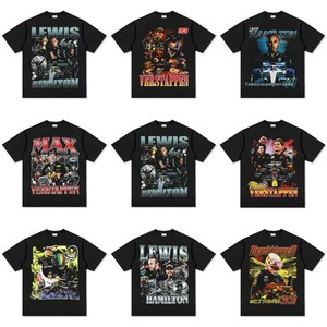 Camiseta de Manga Corta con Estampado del Piloto de F1 <span class=keywords><strong>Lewis</strong></span> Hamilton, Cuello Redondo, Estilo Urbano Americano, Vintage, Lavada, 230g, Transpirable, 100% Algodón - Product Image 2