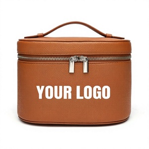 Women Portable <b>Makeup</b> Organizer PU Leather Zipper <b>Large</b> Capacity Pebble Pattern Storage <b>Bag</b> Removable Dividers Travel Handle - Product Image 1