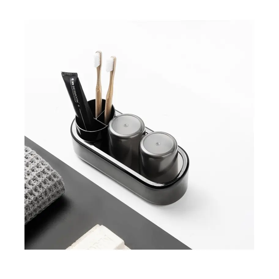 8214 Black frosted toothpaste and toothbrush holder for bathroom