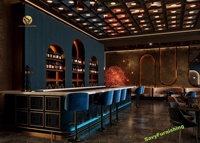 Conception de comptoir de bar 3D, design d'intérieur de restaurant de luxe, ensemble de mobilier de salle à manger moderne, banquette personnalisée pour salon
