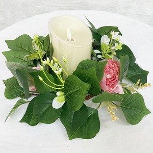 25cm foglie di eucalipto artificiale anelli di candela ghirlande pilastro portacandele decorazione del Desktop della festa nuziale (verde) - Product Image 2